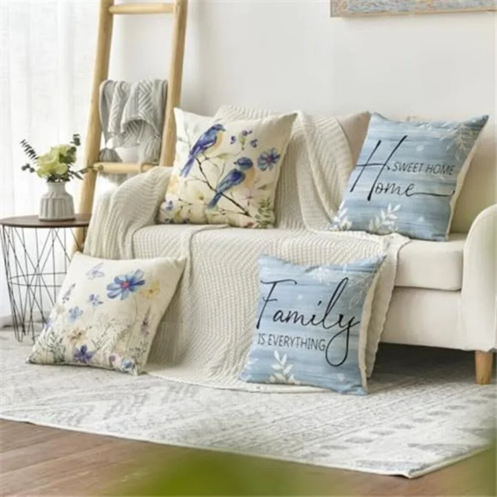 4 Pack Spring Flowers Butterfly Bird Throw Pillow Covers 18 x 18 NO INSERT